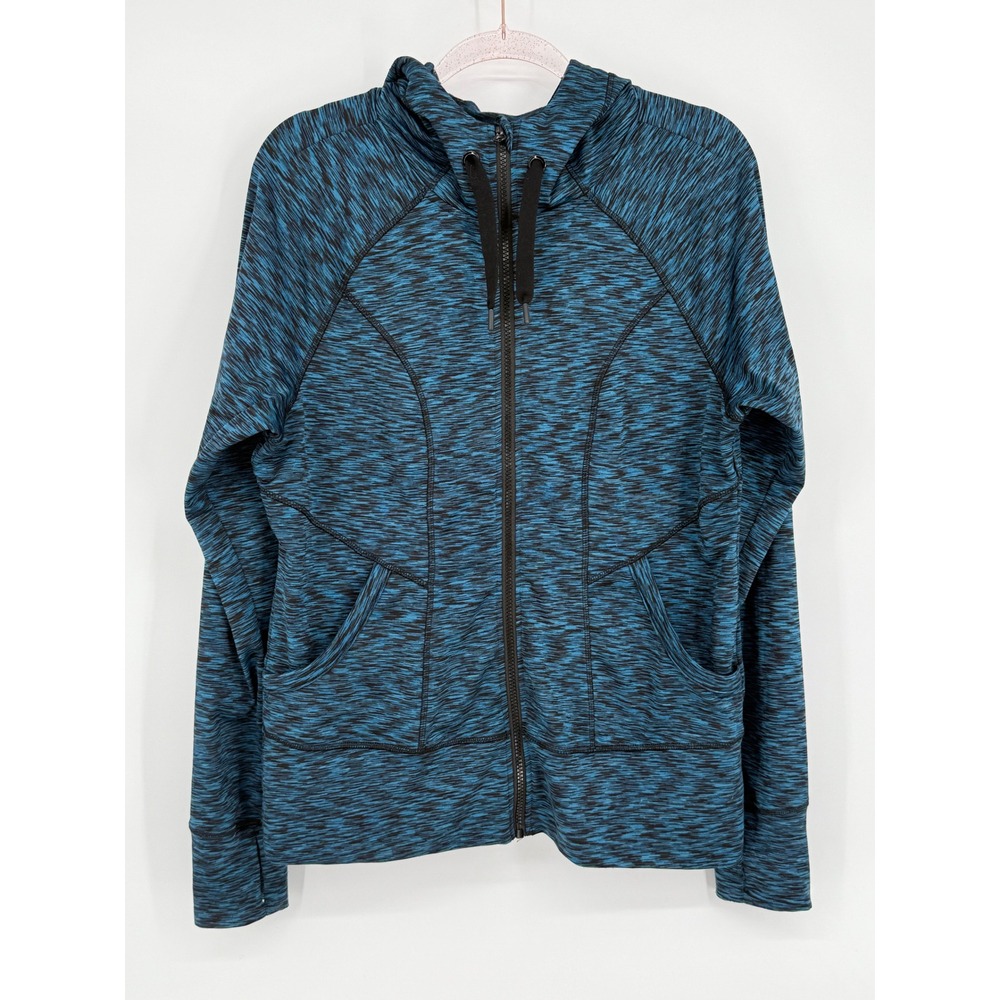 90 Degrees‎ Sz M Athletic Women's Blue Black Heathered Full Zip Hoodie Jacket